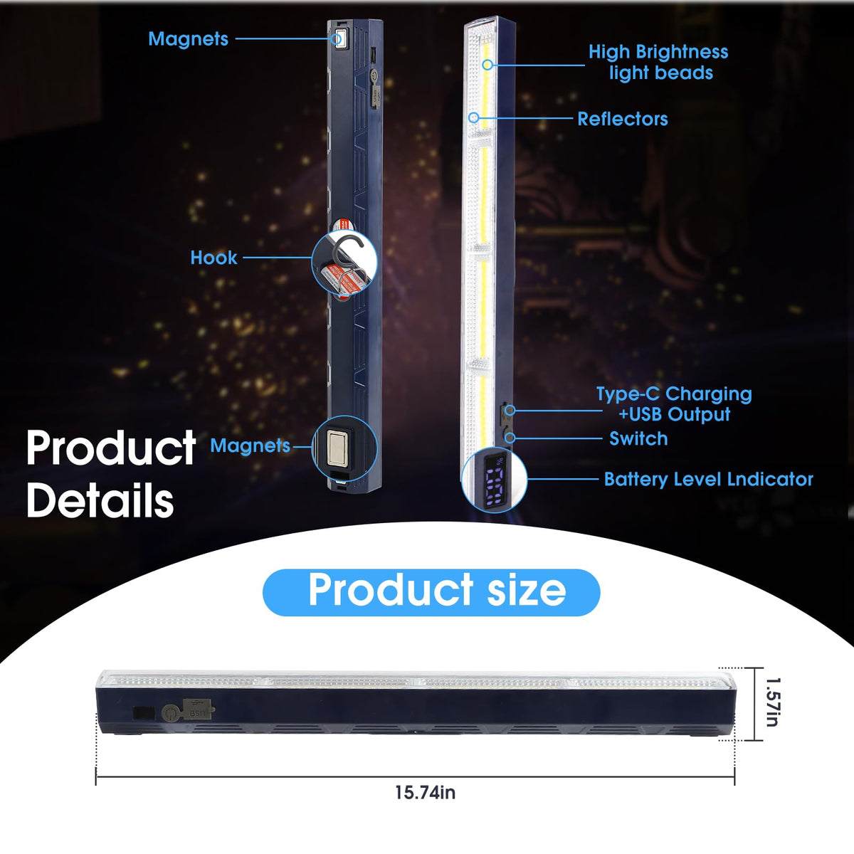 15.75-inches Magnetic Light Bar 7500mAh 8000 Lumens F149733