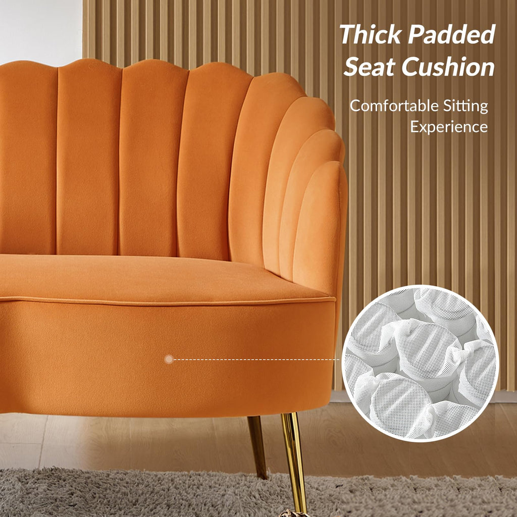 Orange Velvet 2-Seater Loveseat Sofa with Gold Metal Legs Z953346