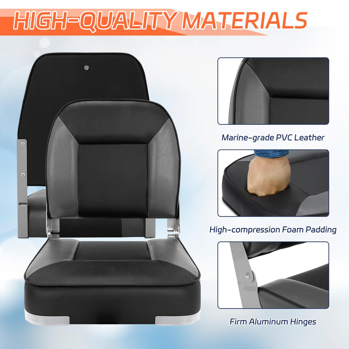 2 Pack Folding Low Back Boat Seats Black/Gray Q637