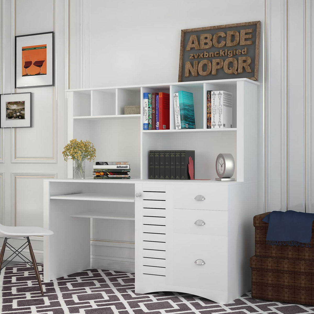 White Computer Desk with Hutch L469884
