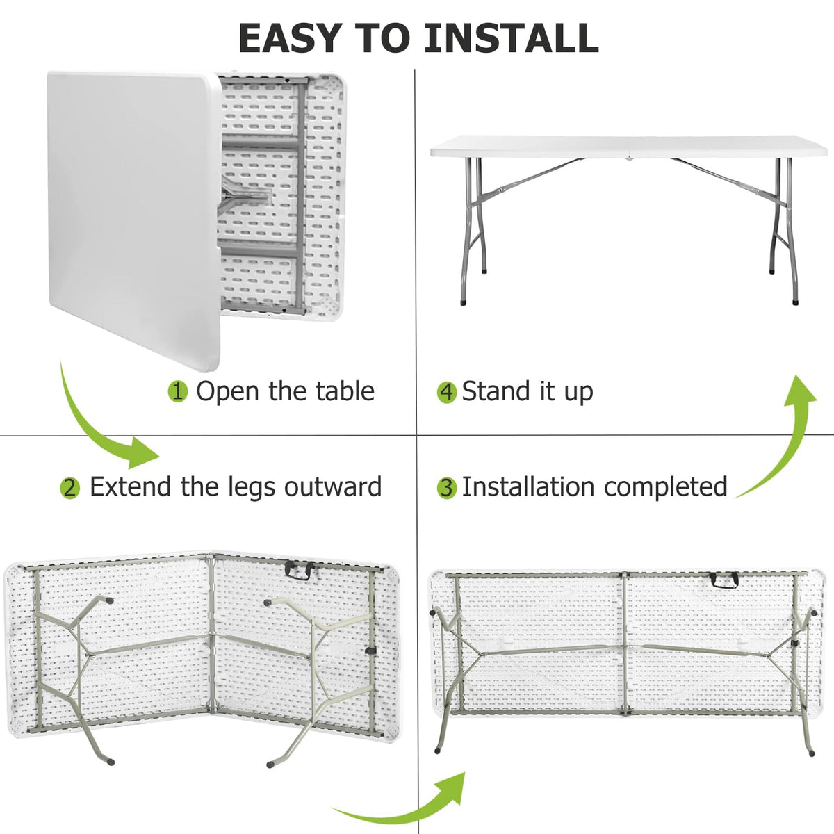 6FT White Folding Table with Carry Handle X508