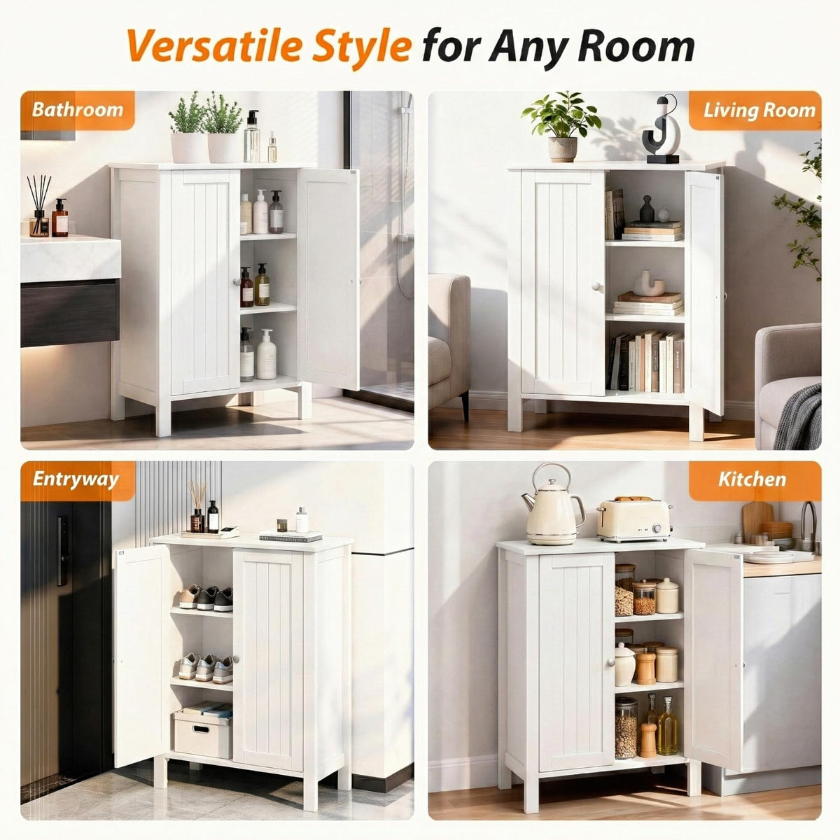 White Free Standing Bathroom Cabinet with Adjustable Shelf R627038