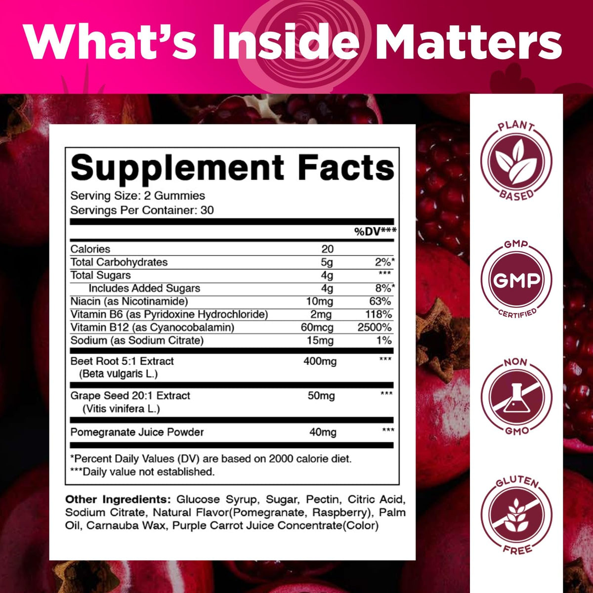 Beet Root Gummies with B6, B12, Grape Seed & Pomegranate 120 Count H667902