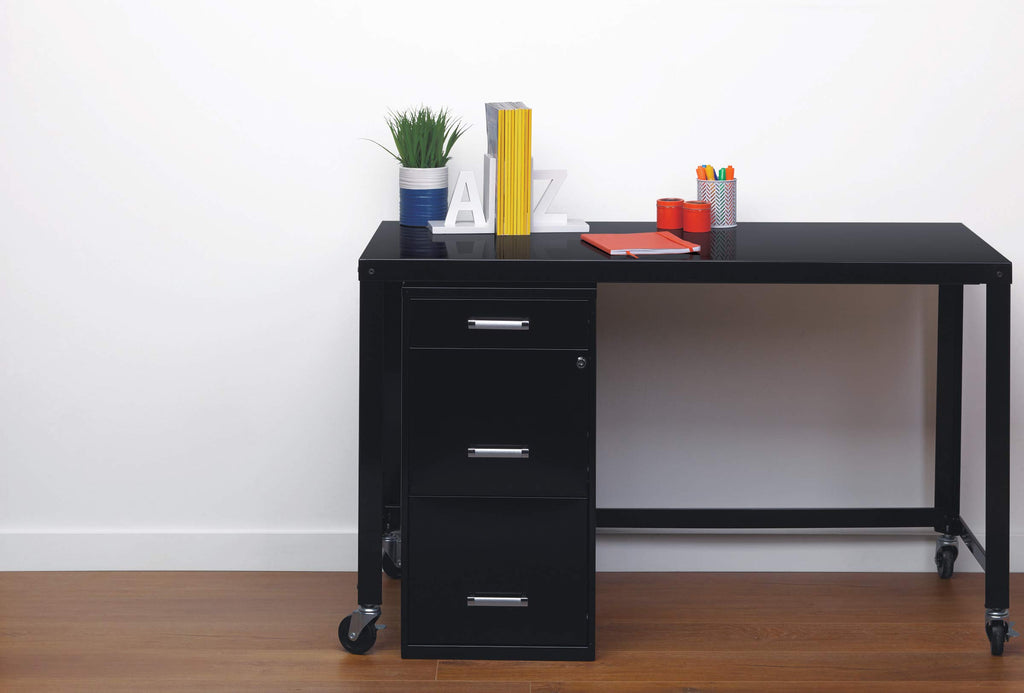 3 Drawer Metal File Cabinet with Pencil Drawer, Black B4702