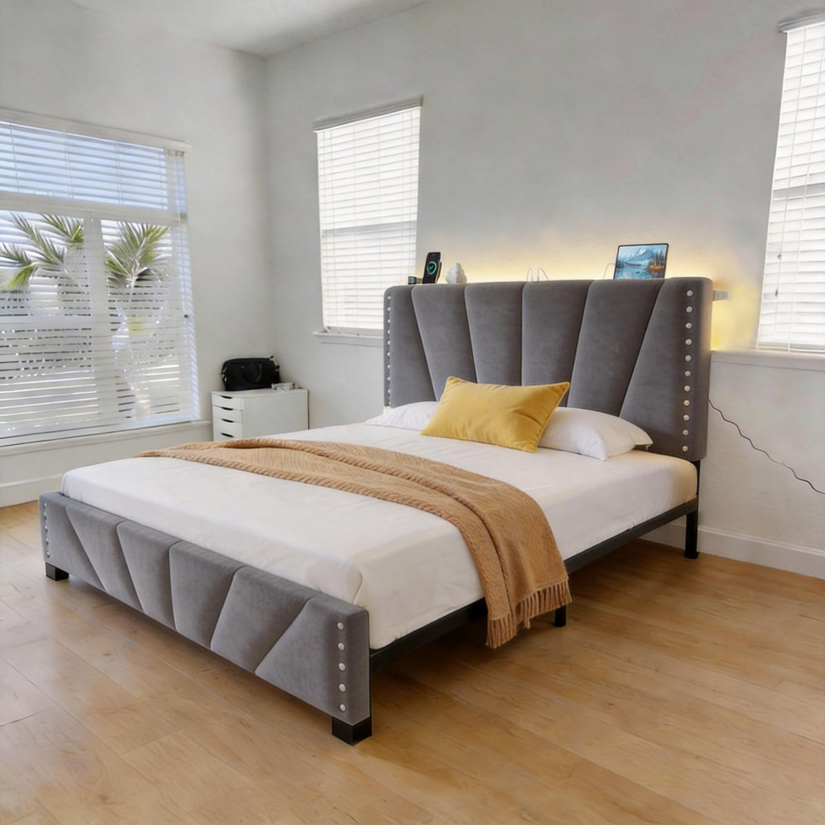 Twin Bed Frame with LED Lights & USB V426831
