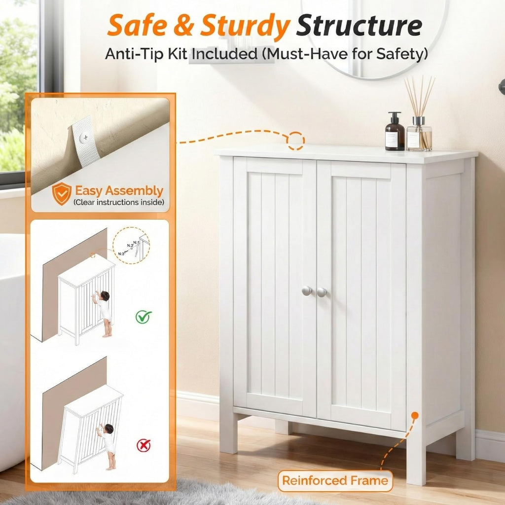 White Free Standing Bathroom Cabinet with Adjustable Shelf R627038
