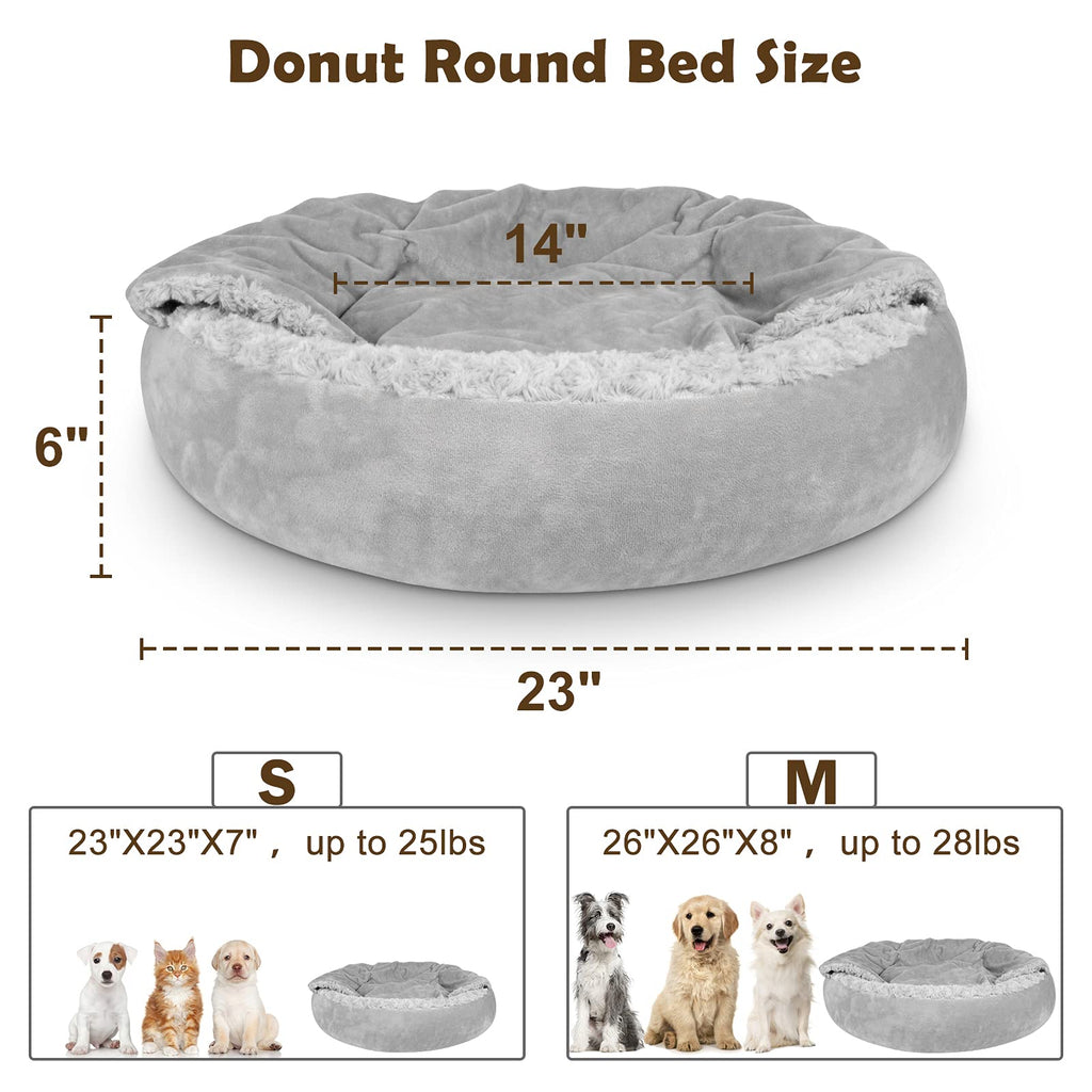 Hooded Blanket Donut Round Dog Bed 23 inch R1286