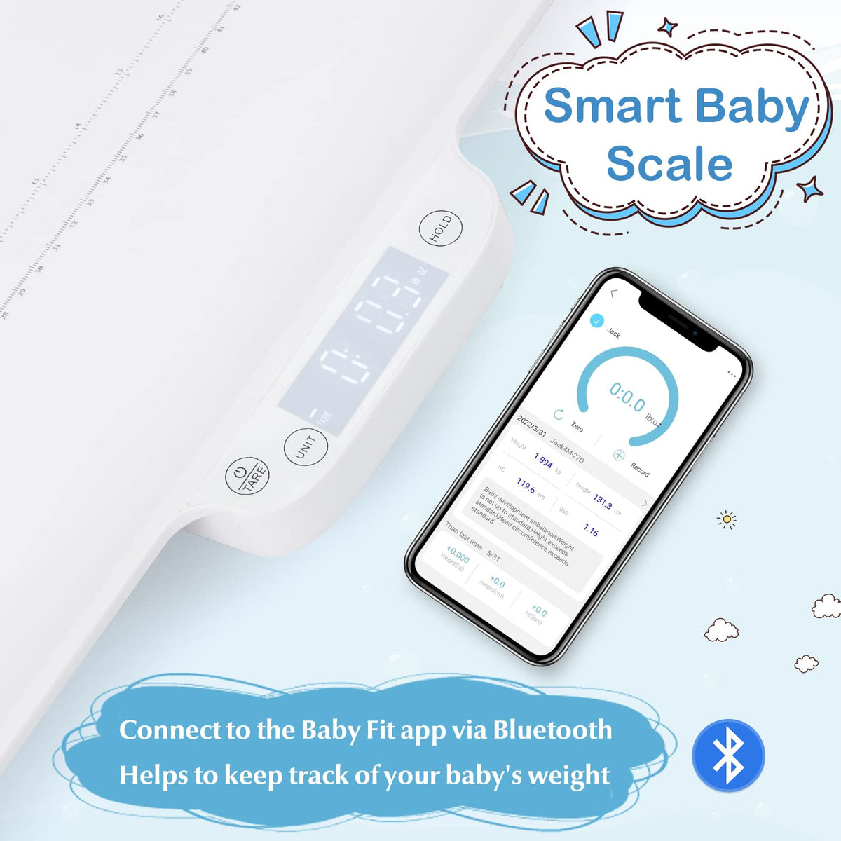 Baby Scale with Digital LED Display, 4 Weighing Modes, Curved Tray I65290
