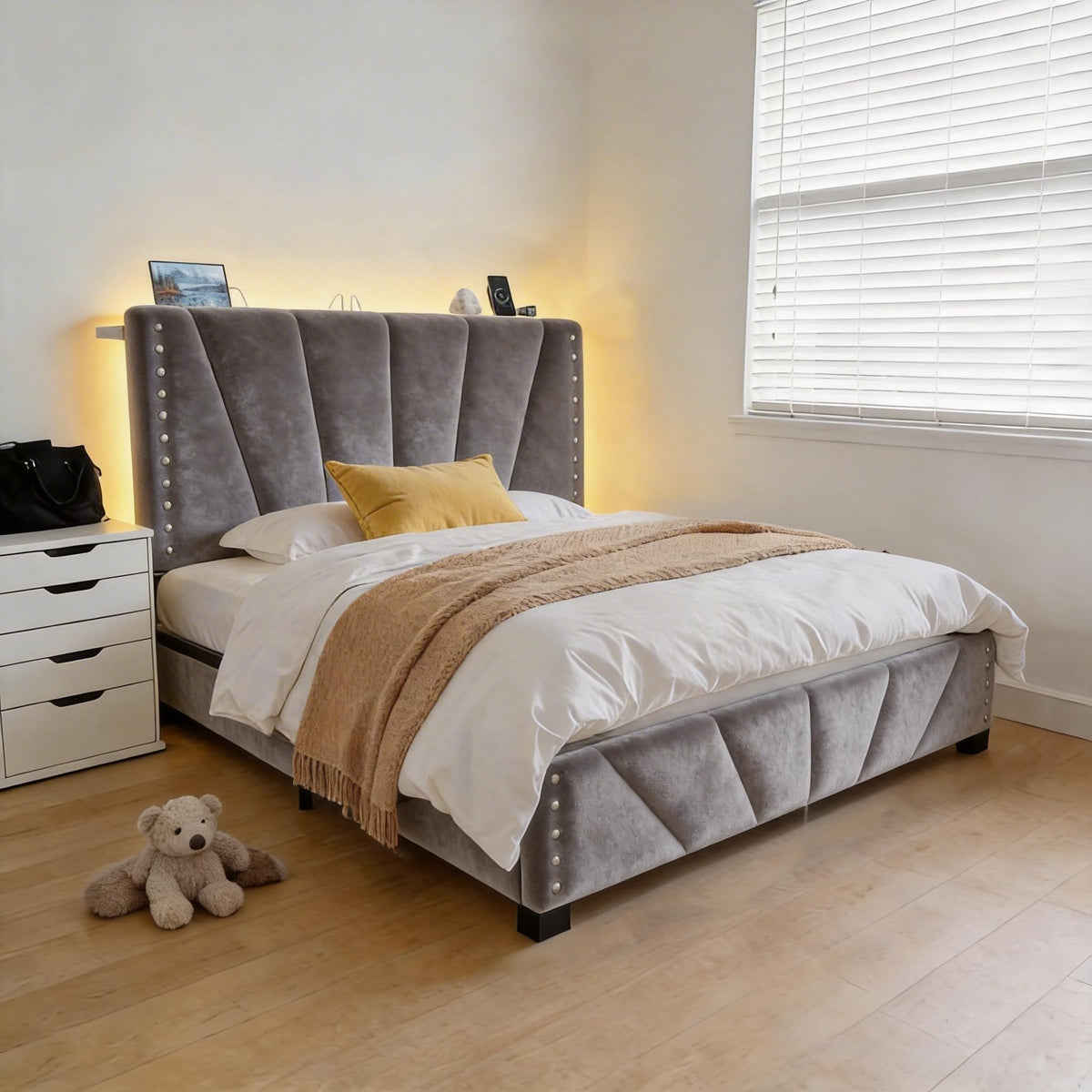 Twin Bed Frame with LED Lights & USB V426831