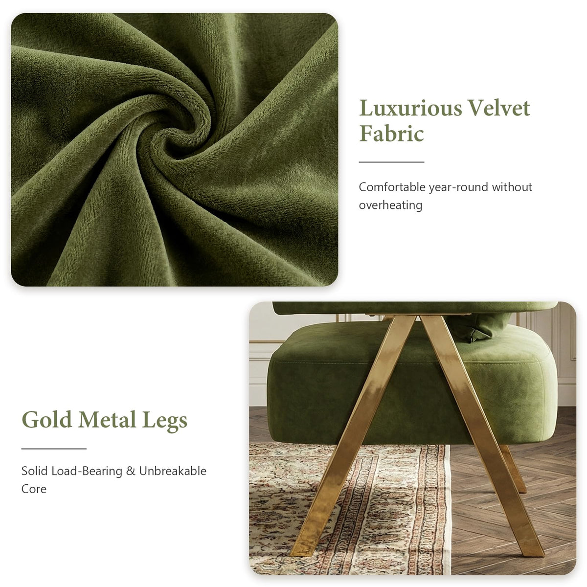 Green Velvet Dining Chairs Set of 2 with Arms K800