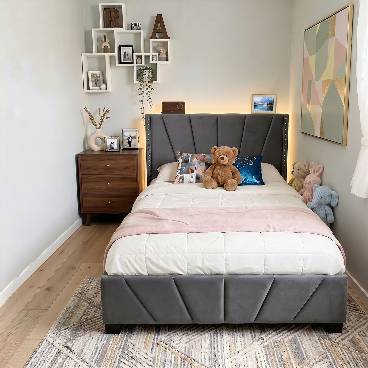 Twin Bed Frame with LED Lights & USB V426831