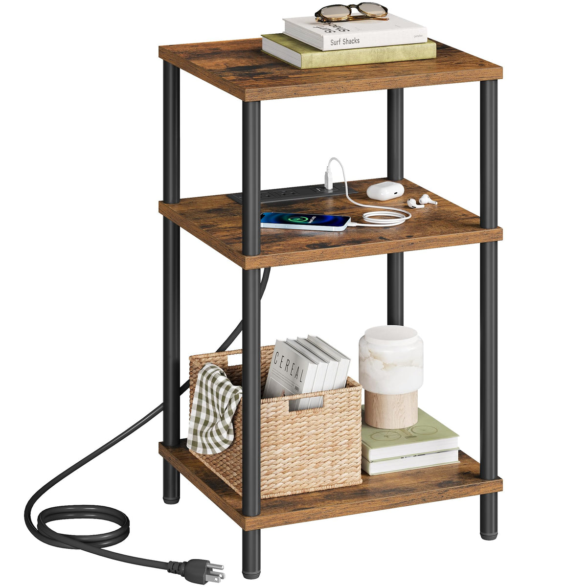 Side Table with Charging Station, 3-Tier End Table G607183