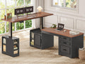 L Shaped Height Adjustable Standing Desk with Drawers and Shelves U286023