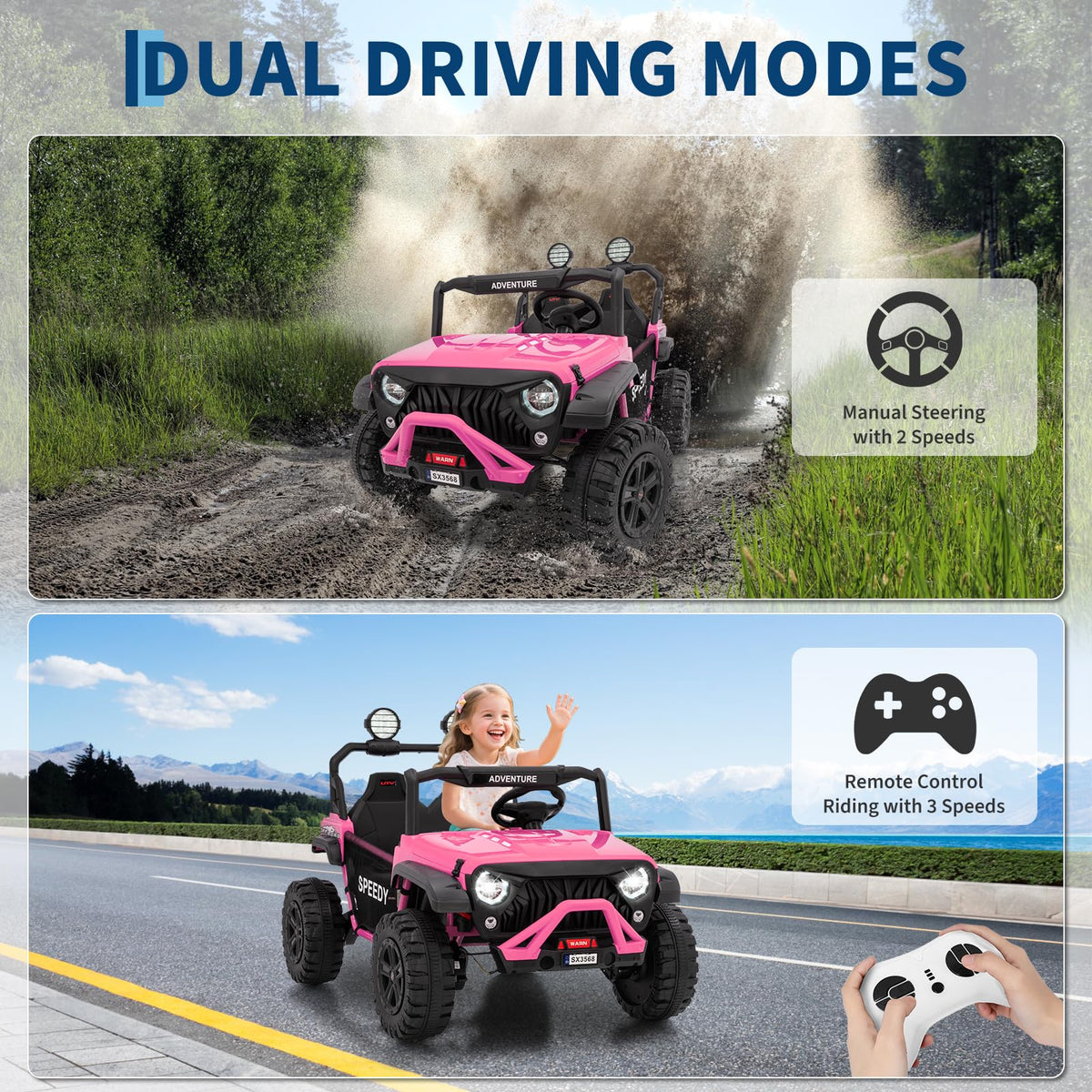 24V 4WD 2 Seater Ride on Car with Remote Control, Pink K443672