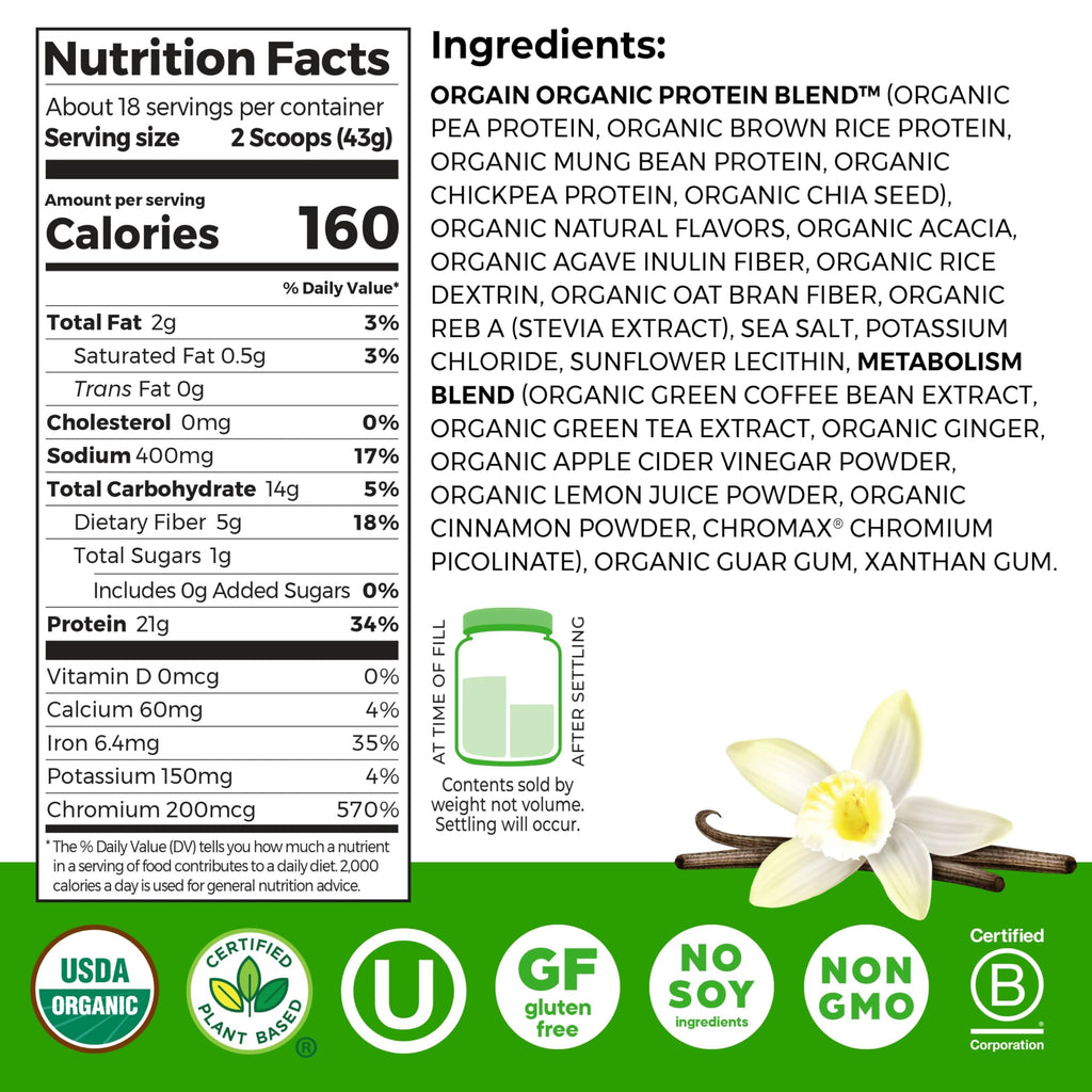 Organic Vegan Protein Powder Vanilla 1.71lb N34977