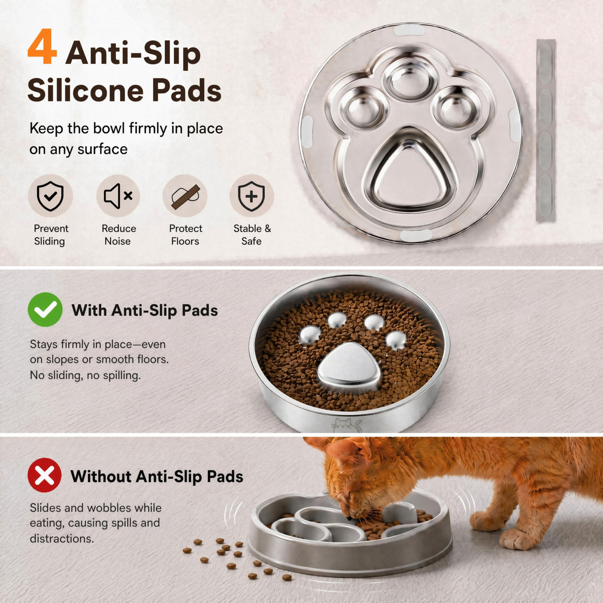 Stainless Steel Slow Feeder Cat Bowl E877831