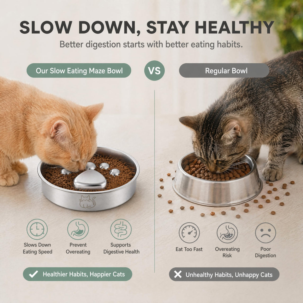 Stainless Steel Slow Feeder Cat Bowl E877831
