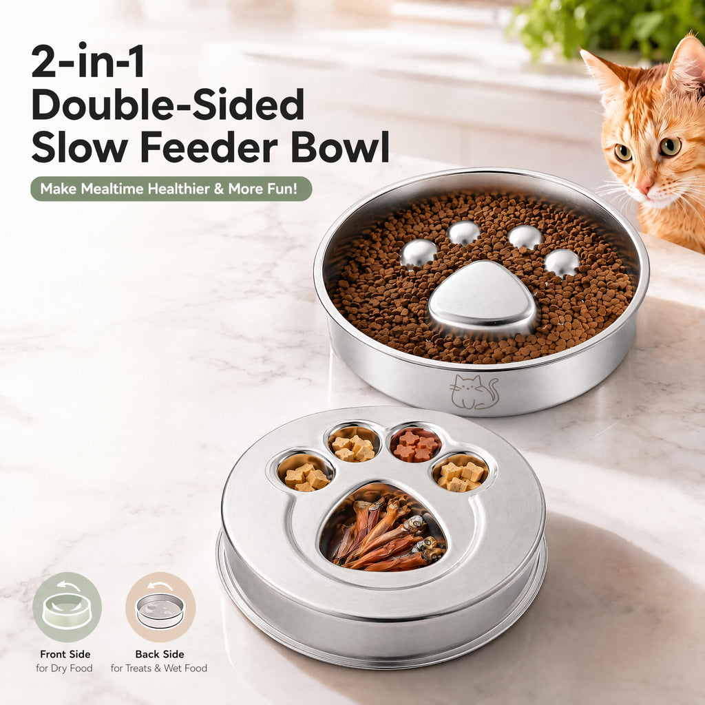 Stainless Steel Slow Feeder Cat Bowl E877831