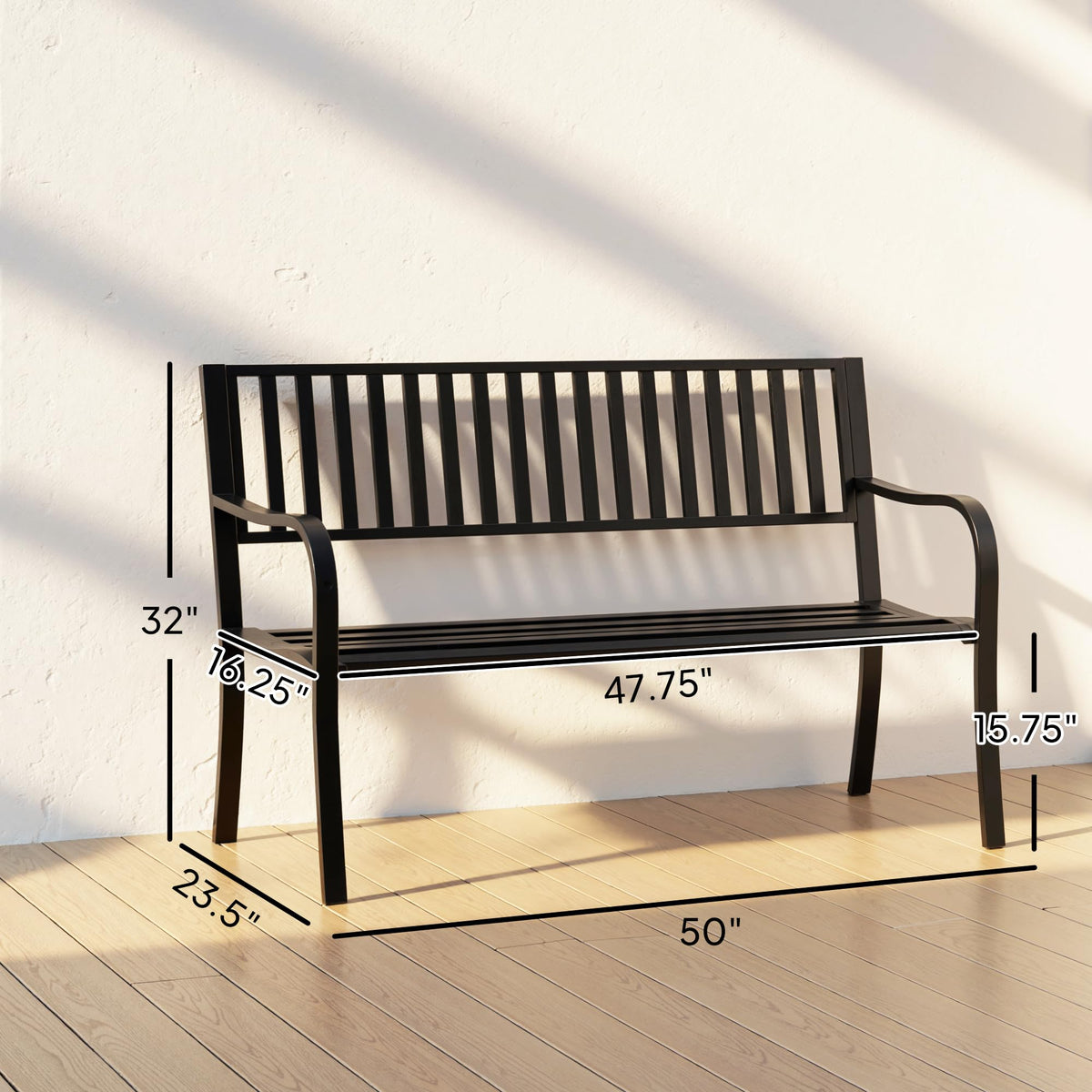 50" Outdoor Garden Bench with Slatted Seat Metal Black Z690