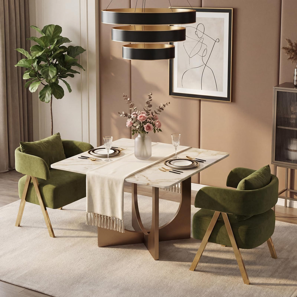 Green Velvet Dining Chairs Set of 2 with Arms K800