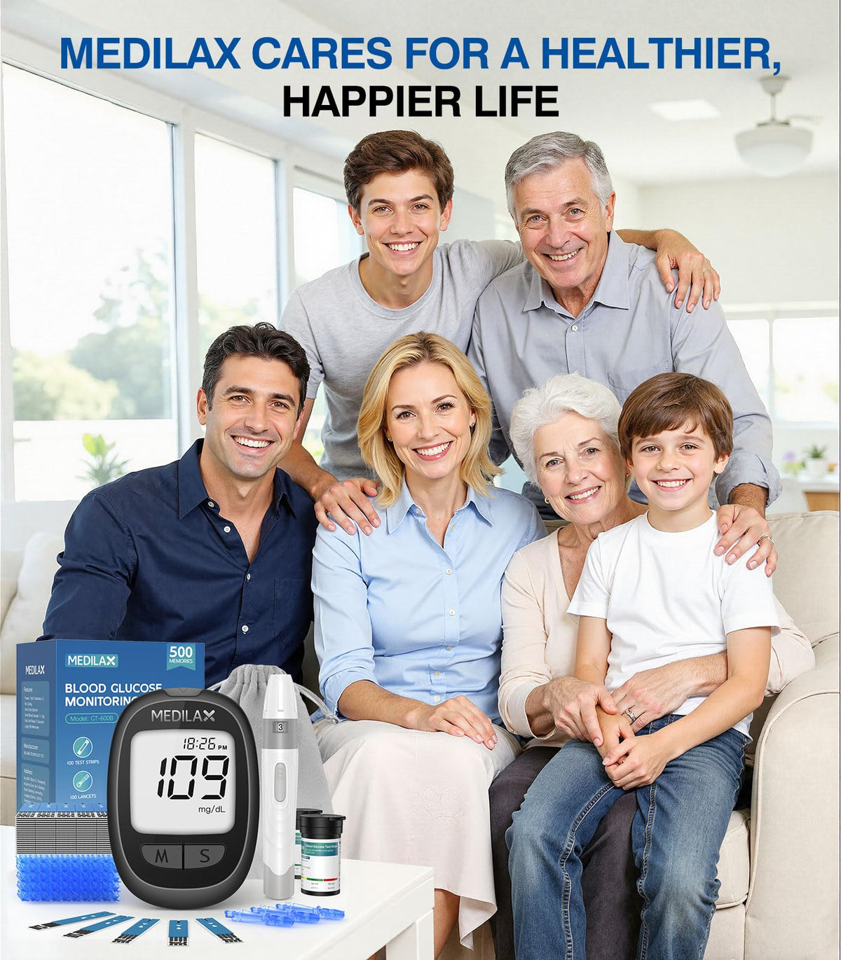 Blood Glucose Monitor Kit with 100 Strips V1194