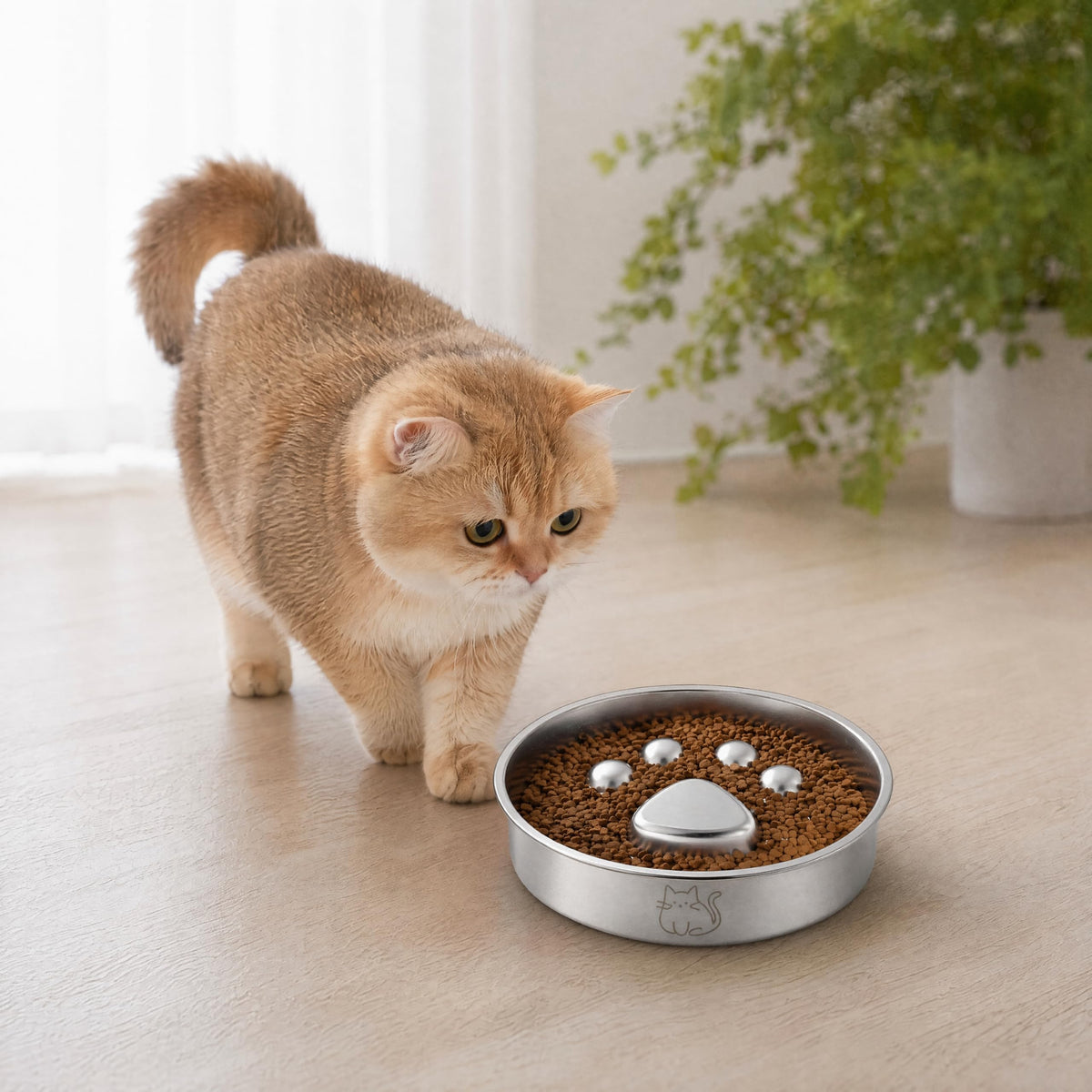 Stainless Steel Slow Feeder Cat Bowl E877831