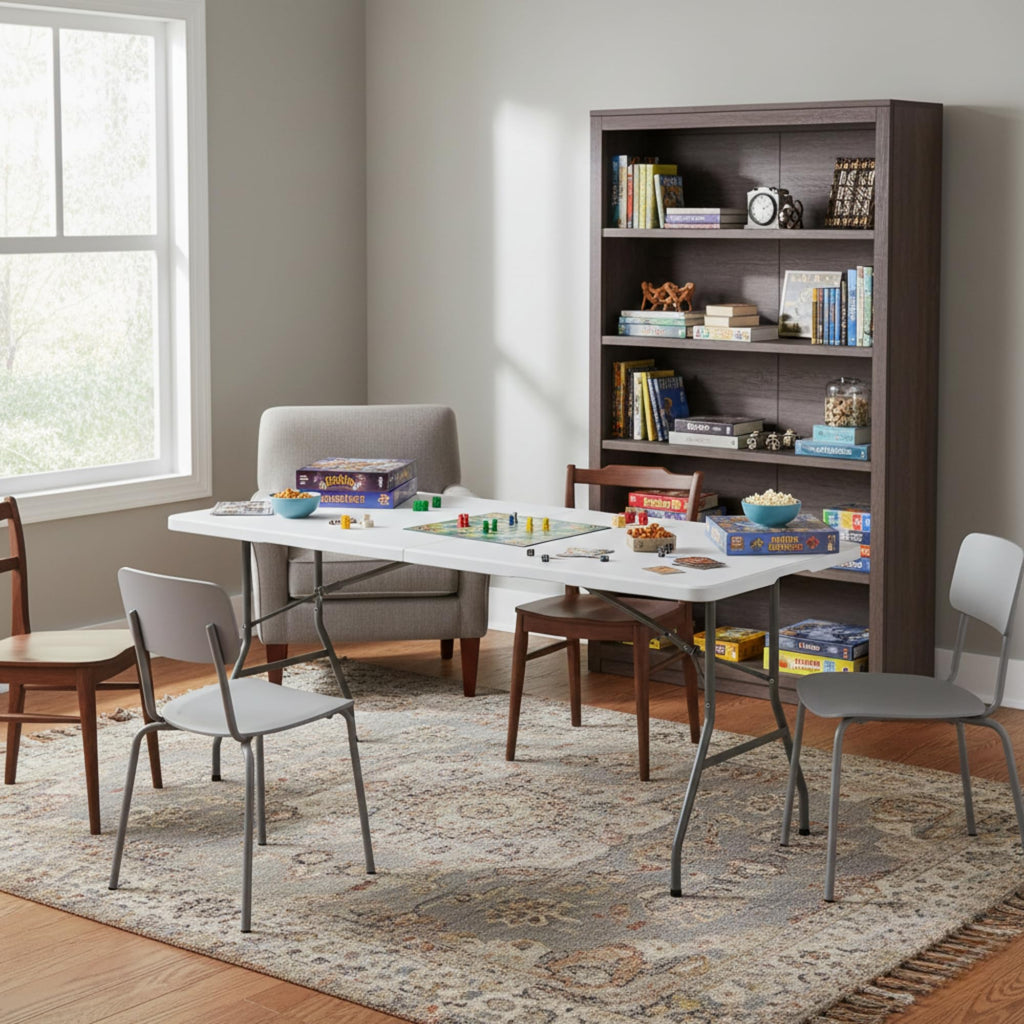 6FT White Folding Table with Carry Handle X508