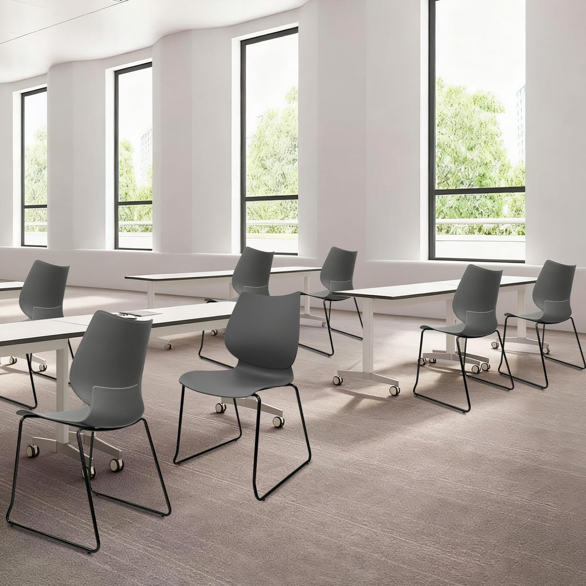 Stacking Chairs with Metal Legs Set of 12, Grey K192267