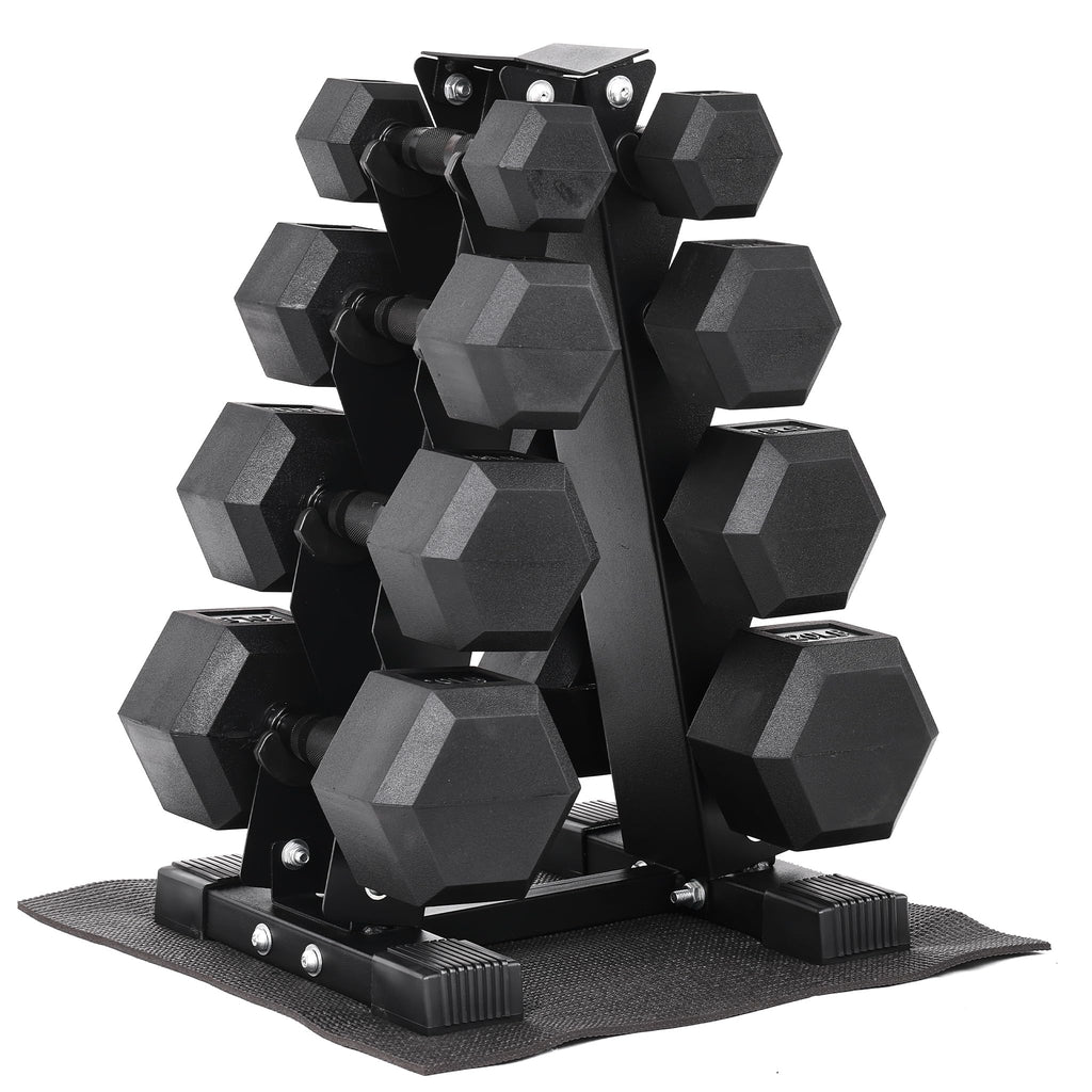 Rubber Coated Hex Dumbbell Weight Set with Rack S79164