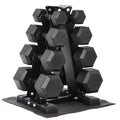 Rubber Coated Hex Dumbbell Weight Set with Rack S79164
