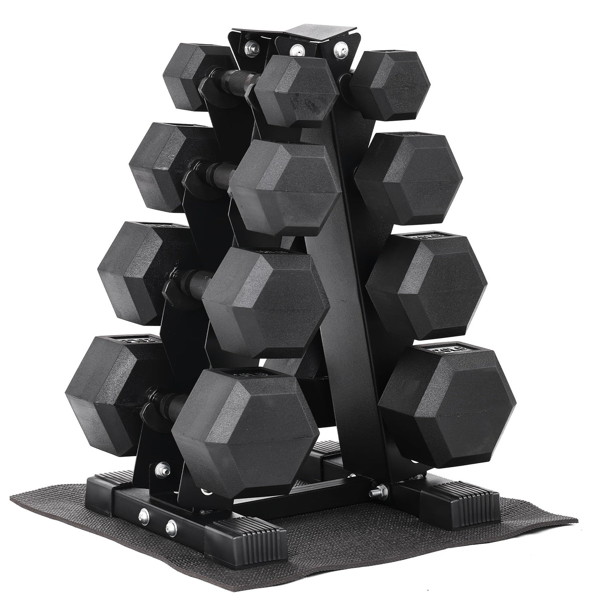 Rubber Coated Hex Dumbbell Weight Set with Rack S79164