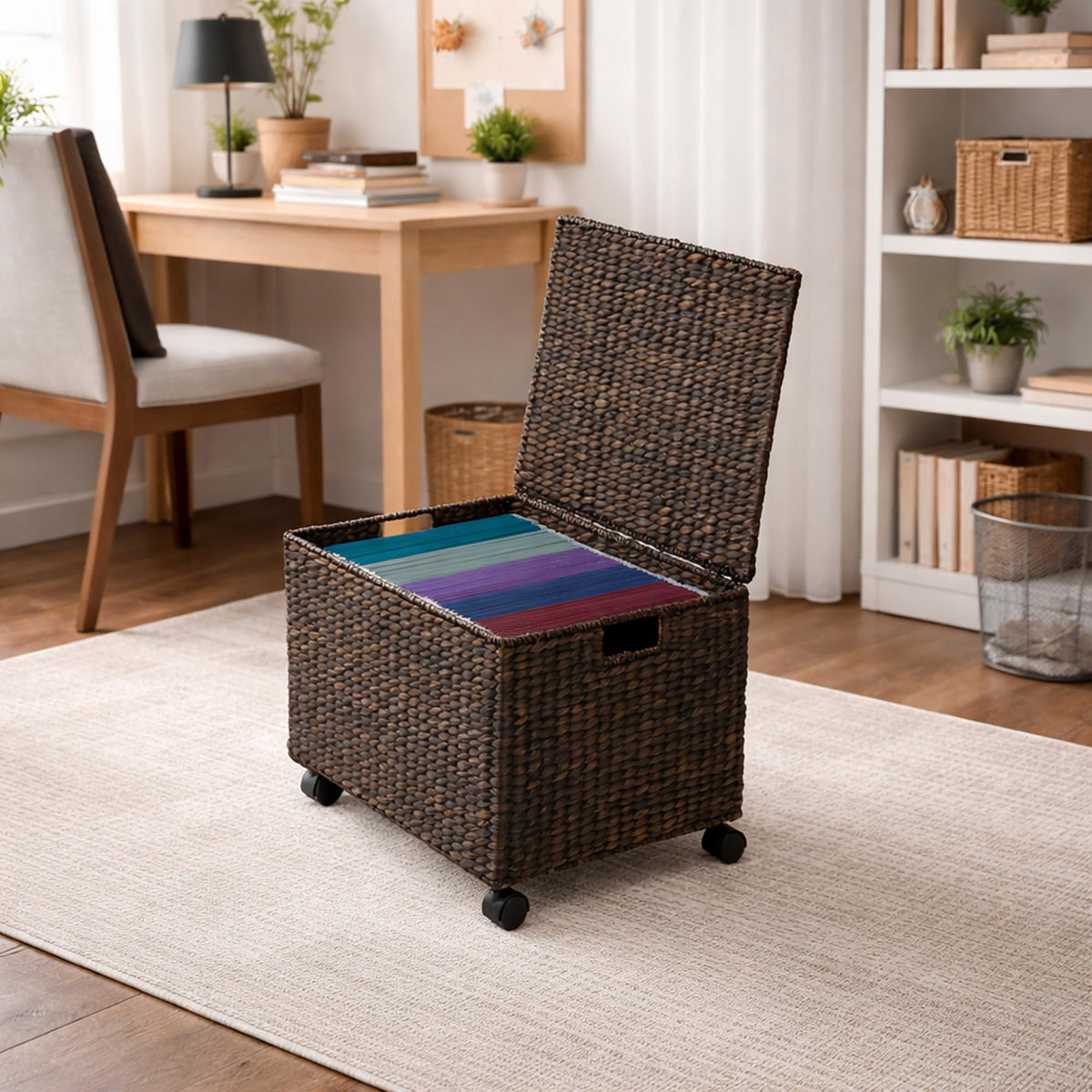 Espresso Rolling File Organizer with Lid and Wheels N8635
