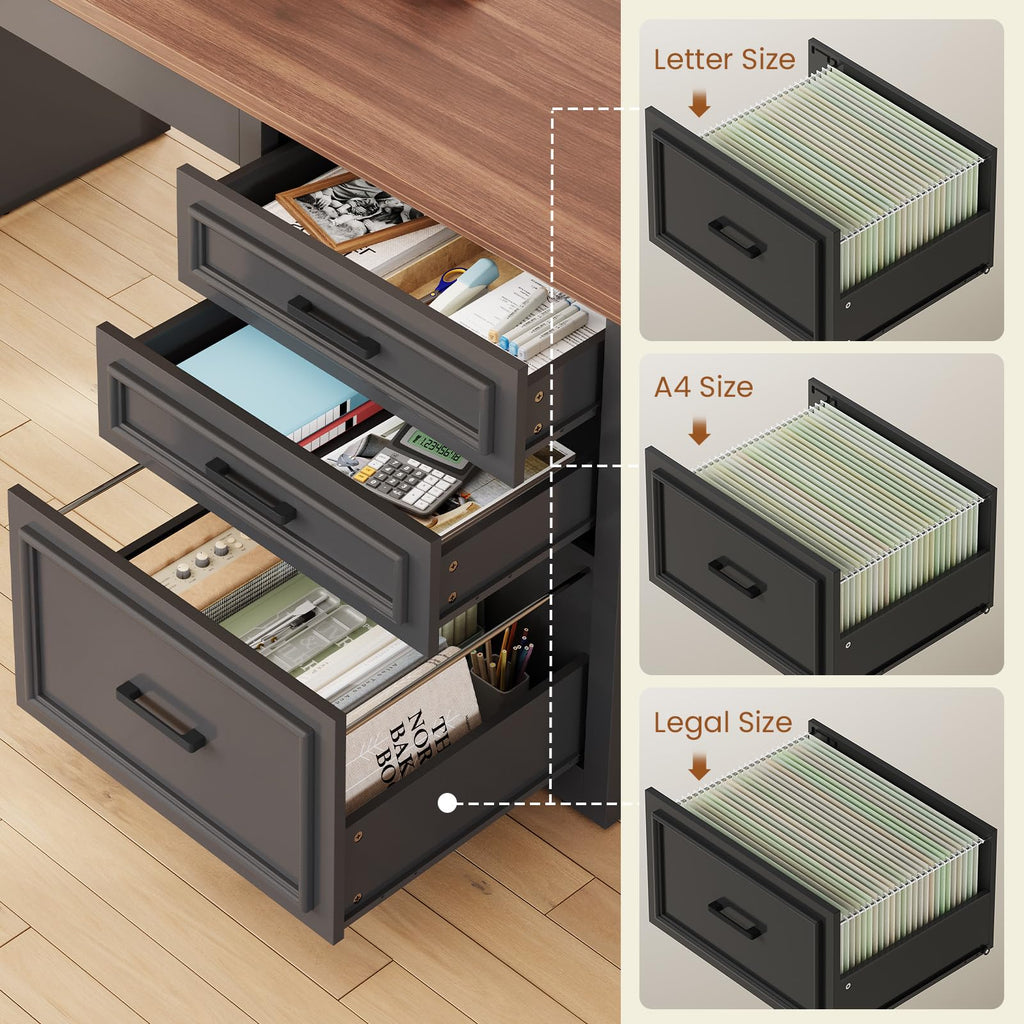L Shaped Height Adjustable Standing Desk with Drawers and Shelves U286023