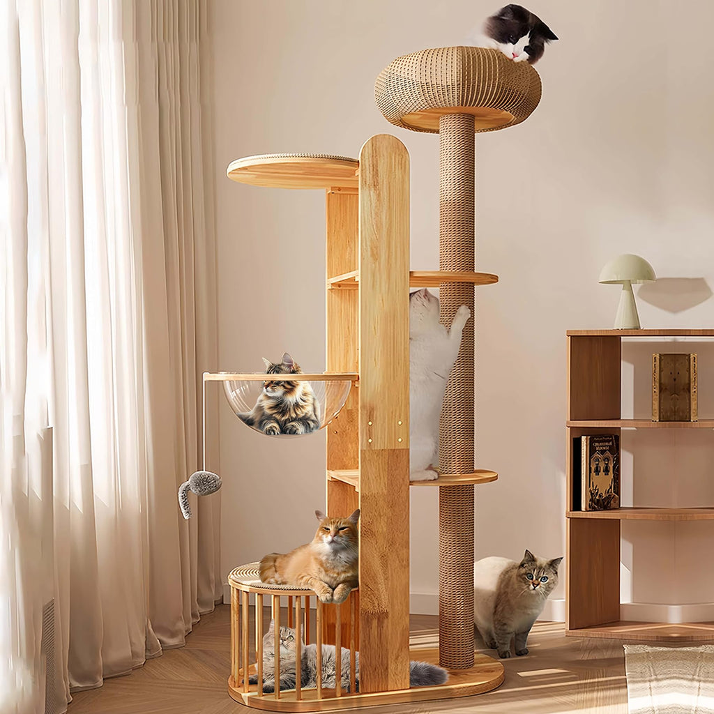 Solid Wooden Cat Tree Tower with Scratching Post S881468