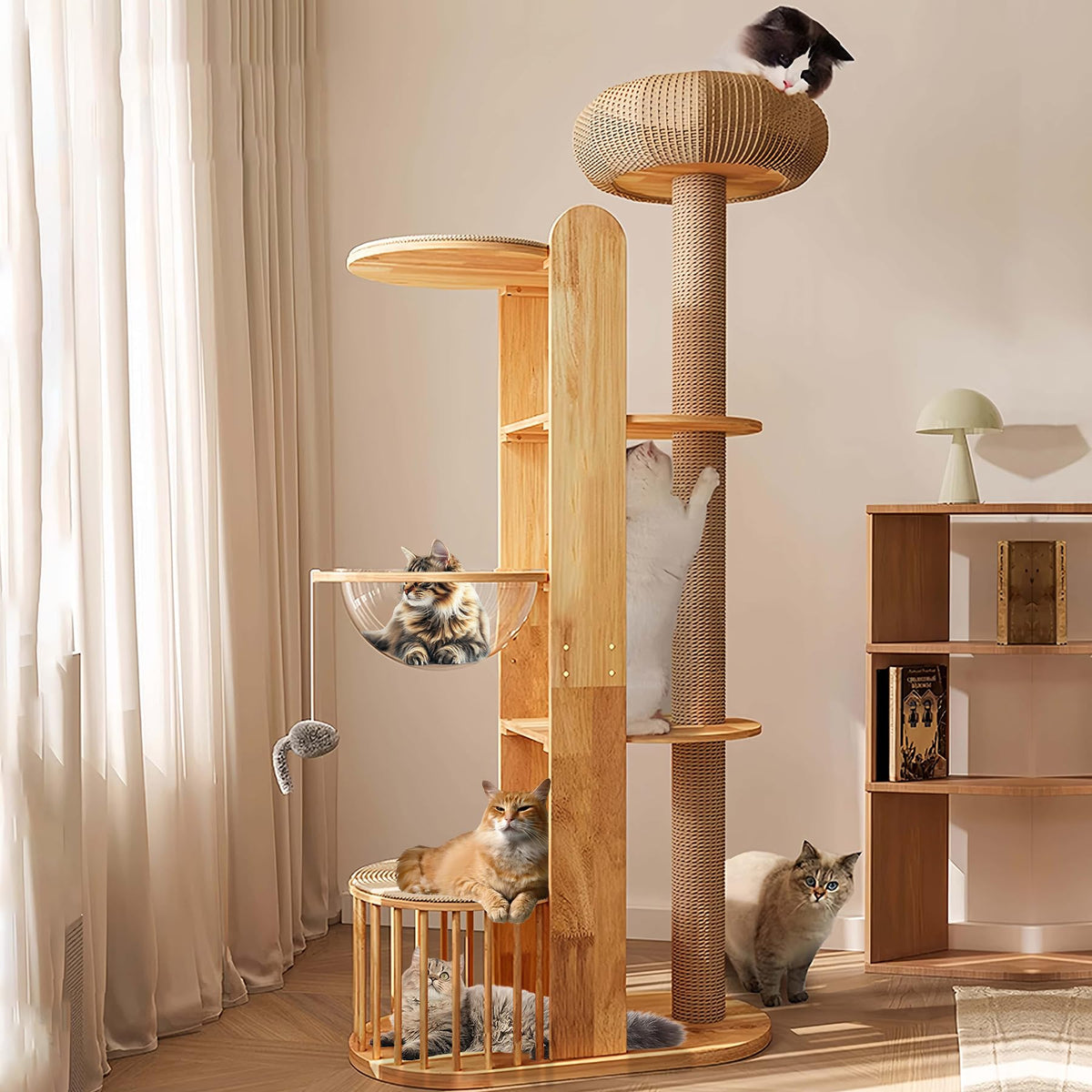 Solid Wooden Cat Tree Tower with Scratching Post S881468