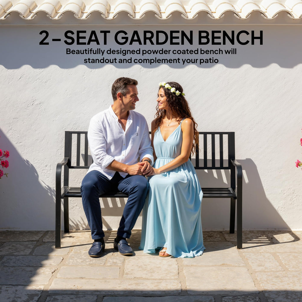 50" Outdoor Garden Bench with Slatted Seat Metal Black Z690