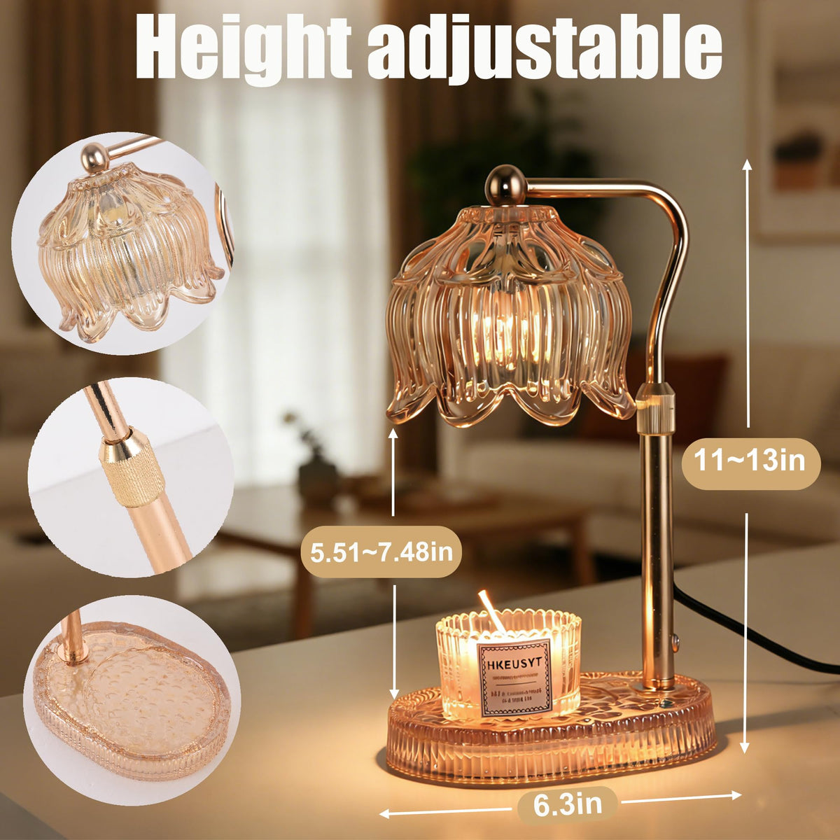 Amber Dimmable Height Adjustable Candle Warmer Lamp A45813