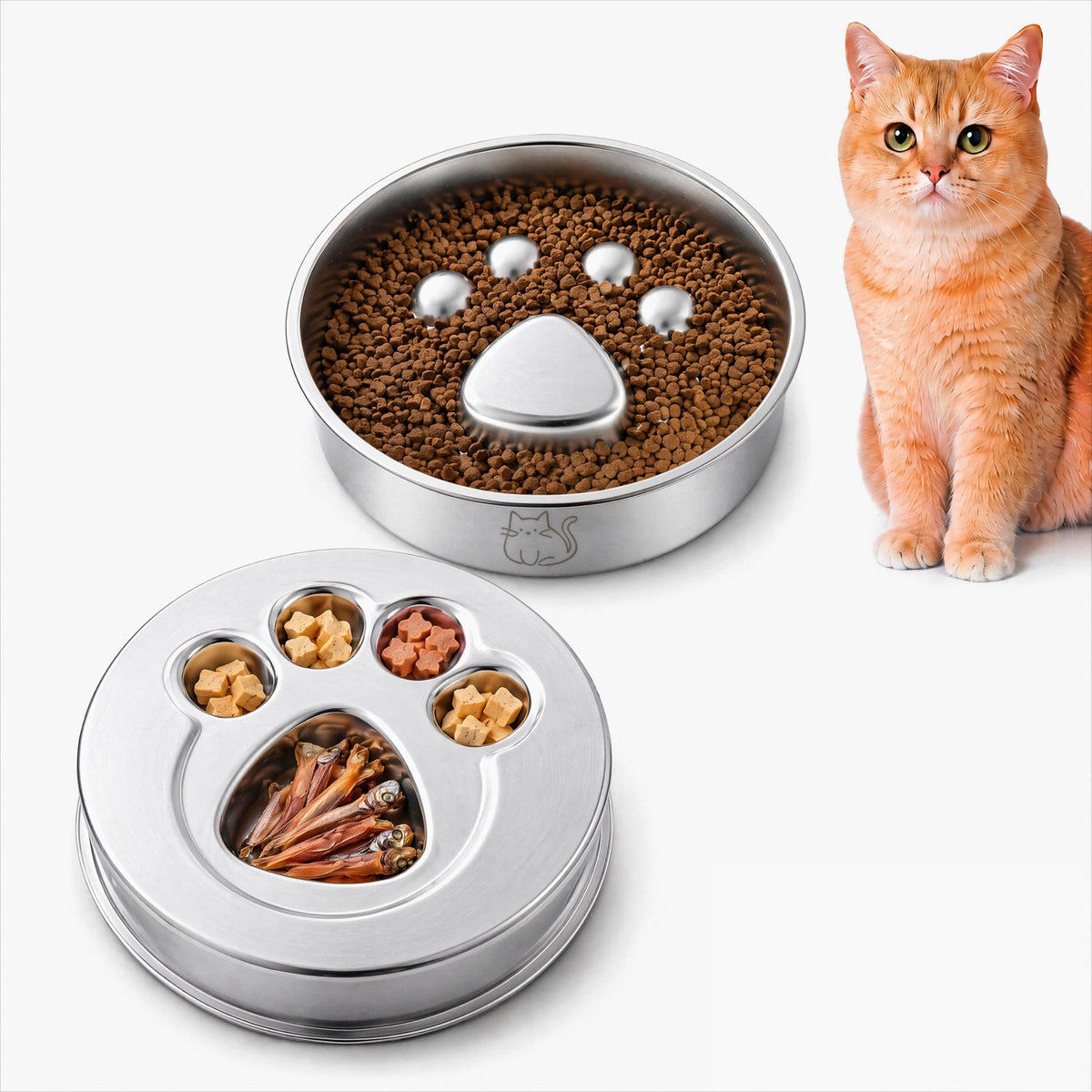 Stainless Steel Slow Feeder Cat Bowl E877831