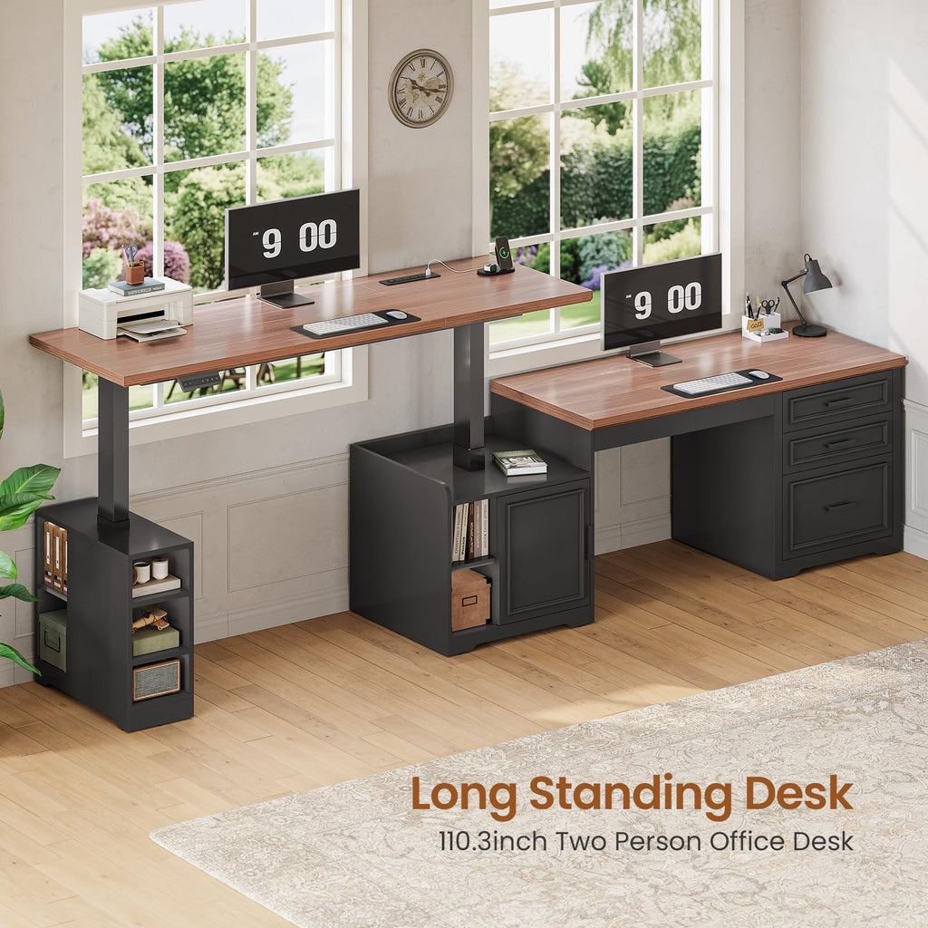 L Shaped Height Adjustable Standing Desk with Drawers and Shelves U286023