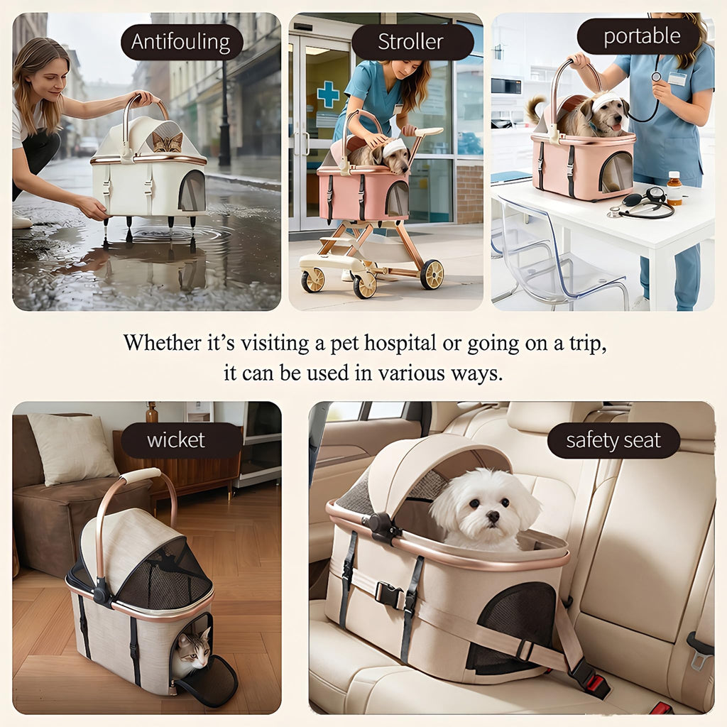 Pink Pet Stroller with One-Touch Brake J767