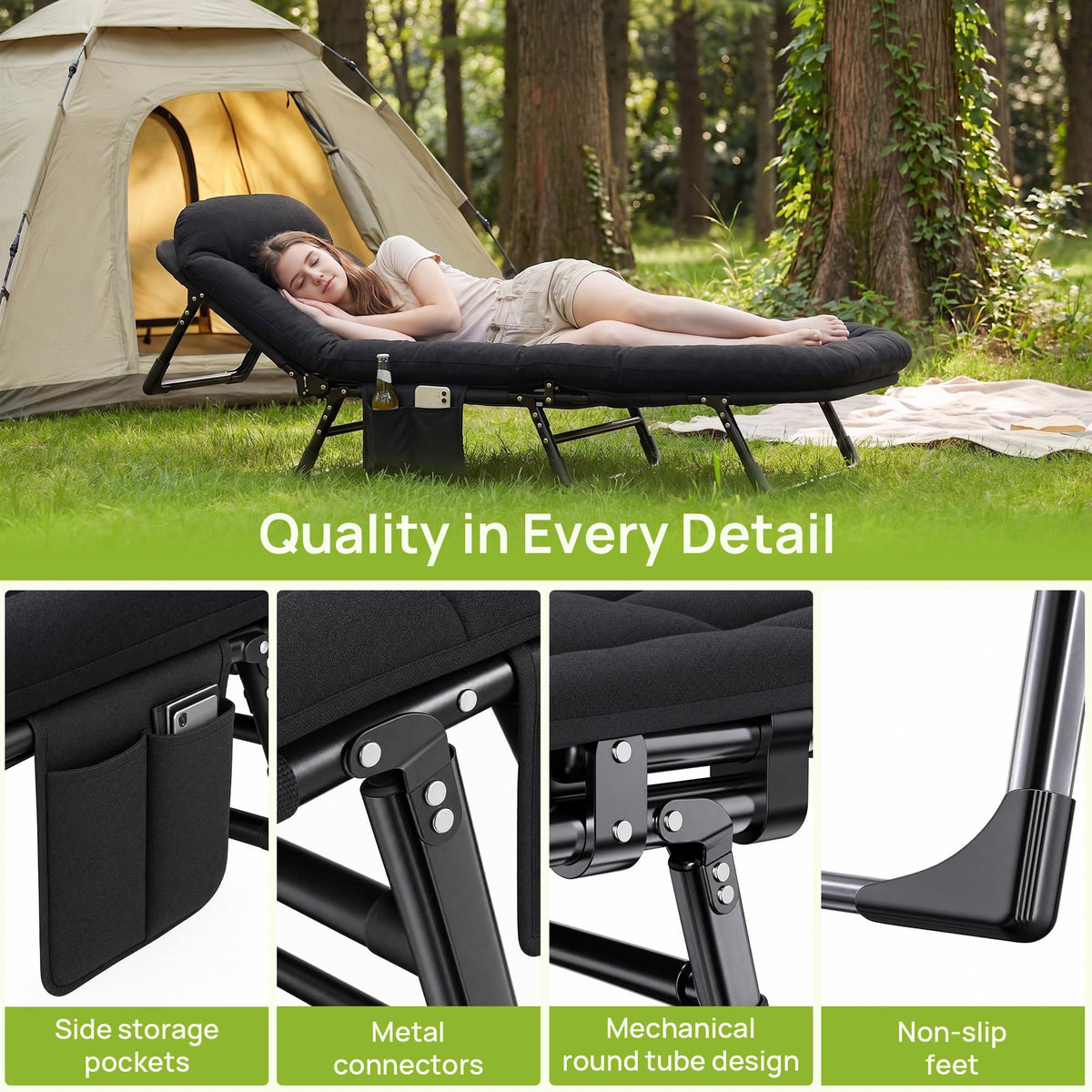 Black Camping Cot with Mattress W945