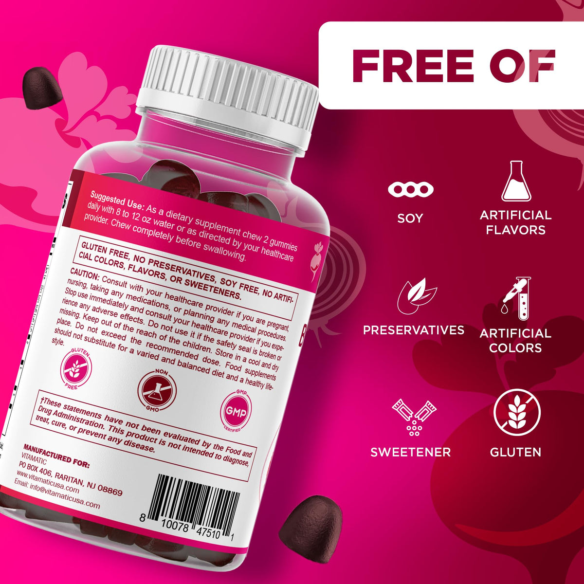 Beet Root Gummies with B6, B12, Grape Seed & Pomegranate 120 Count H667902