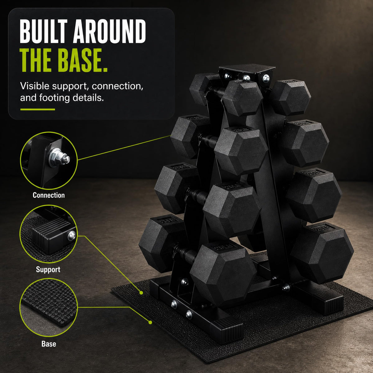 Rubber Coated Hex Dumbbell Weight Set with Rack S79164