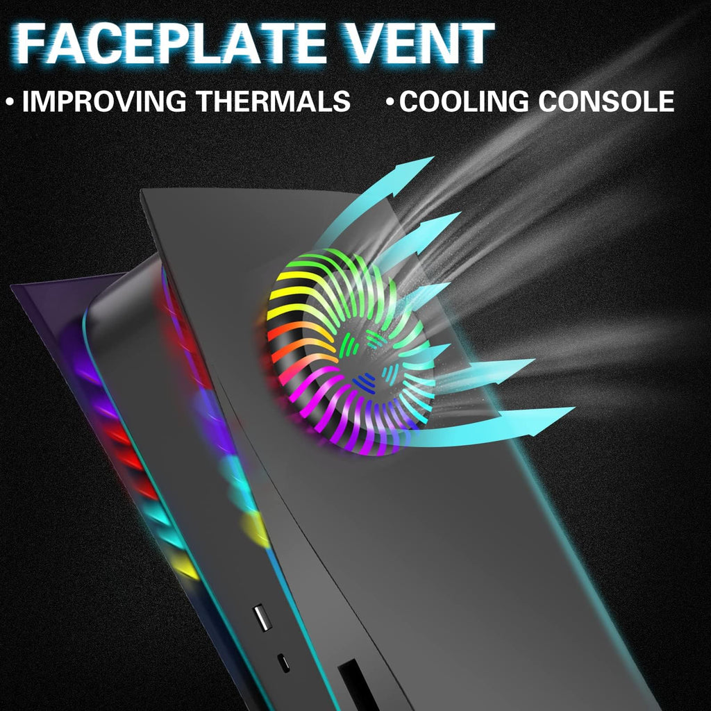 PS5 Faceplates with Cooling Vents LED Lights Black Y2351