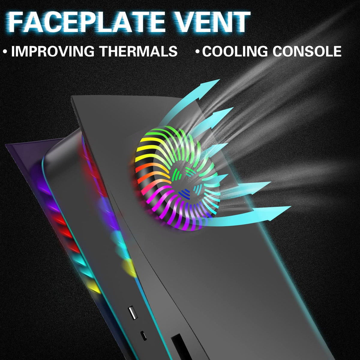 PS5 Faceplates with Cooling Vents LED Lights Black Y2351