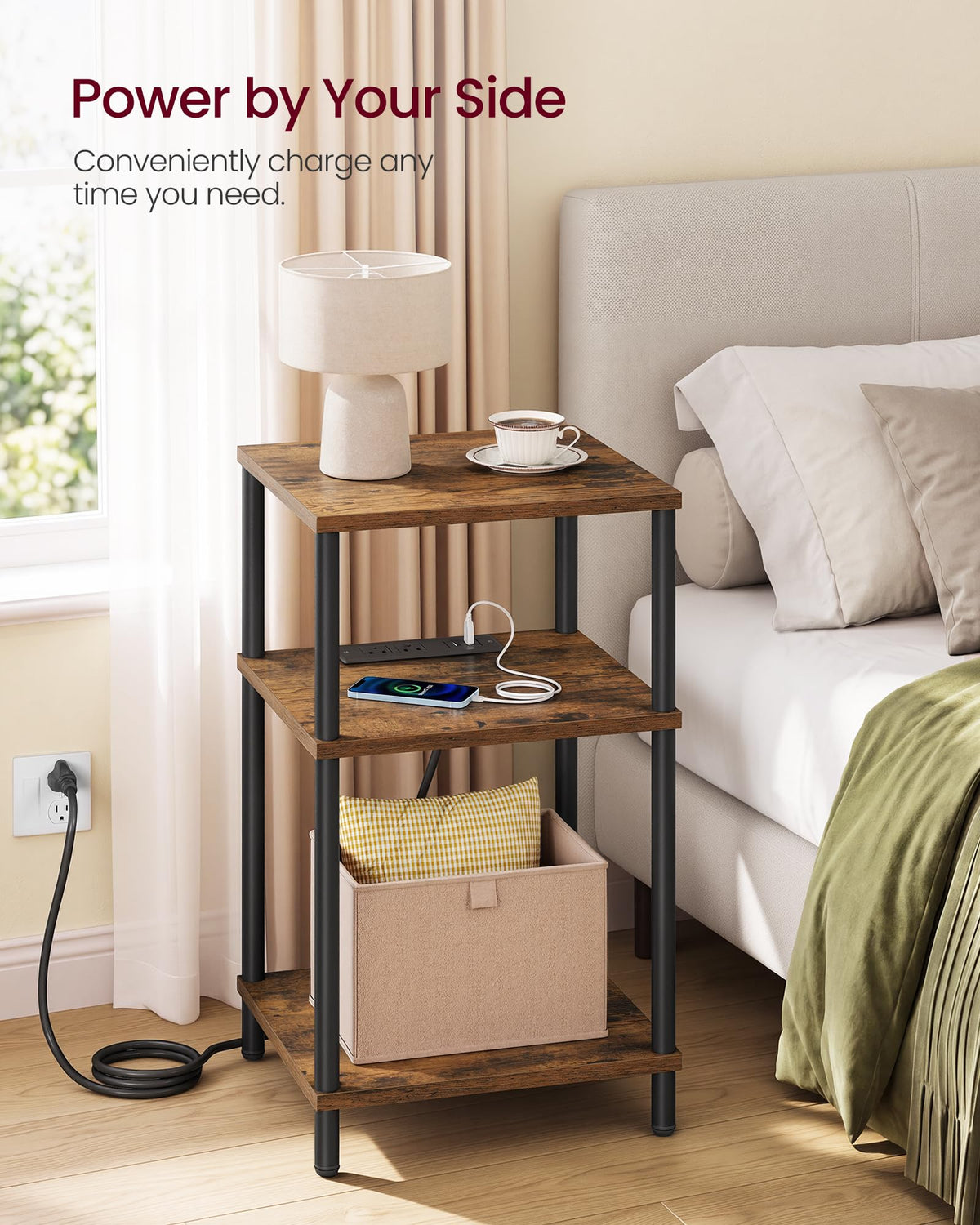 Side Table with Charging Station, 3-Tier End Table G607183