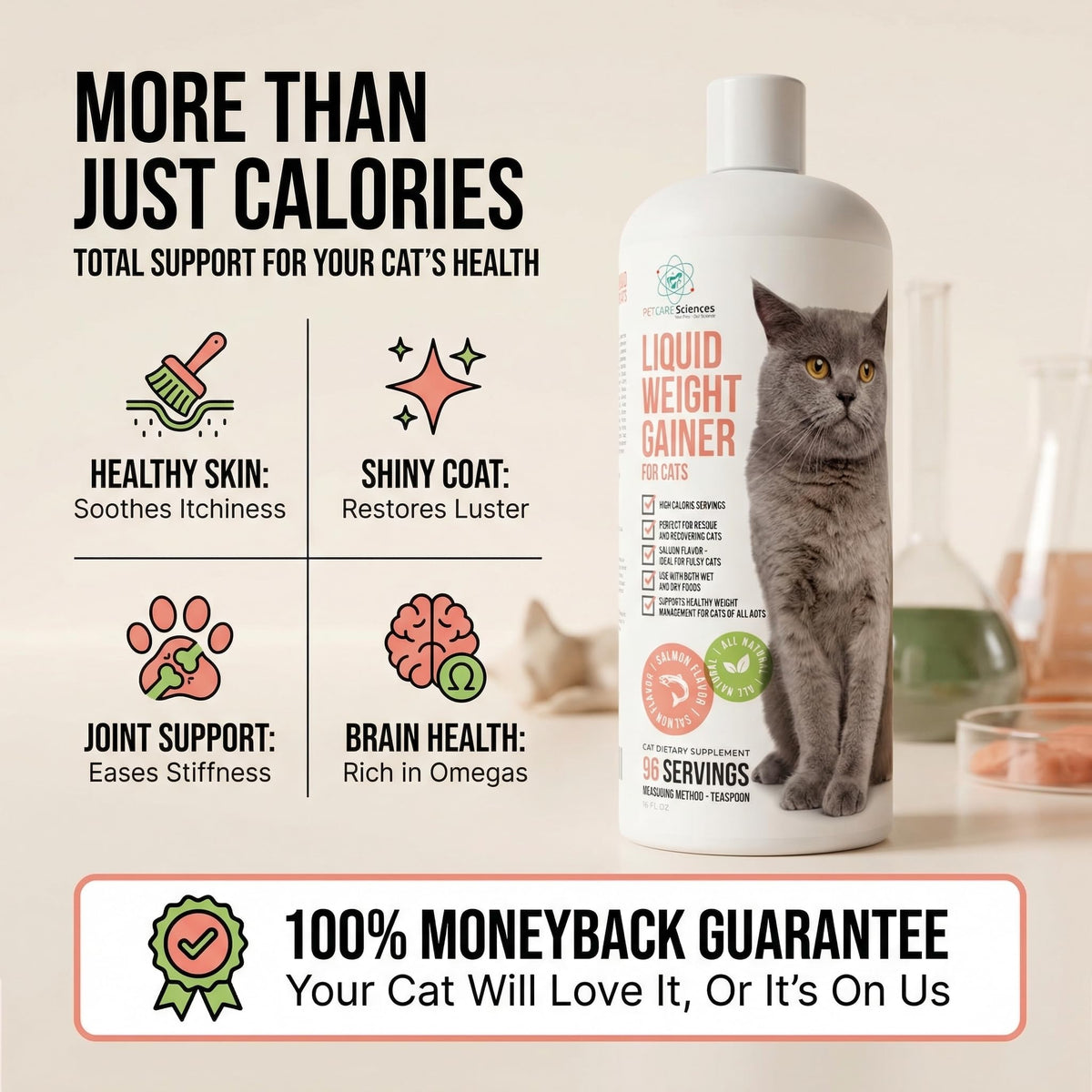 High Calorie Cat Weight Gainer Supplement Salmon Flavor 16oz J9854