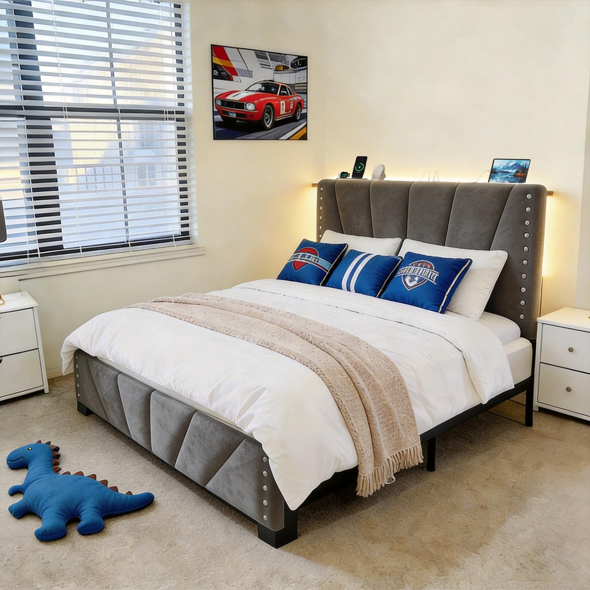 Twin Bed Frame with LED Lights & USB V426831