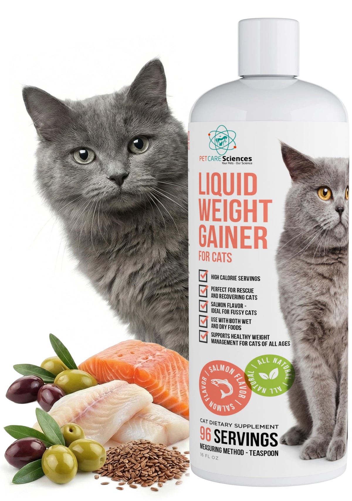 High Calorie Cat Weight Gainer Supplement Salmon Flavor 16oz J9854