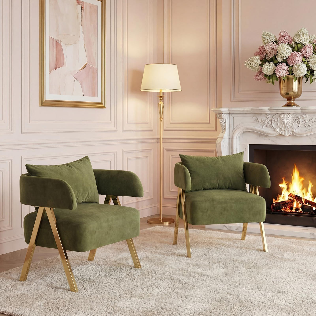 Green Velvet Dining Chairs Set of 2 with Arms K800